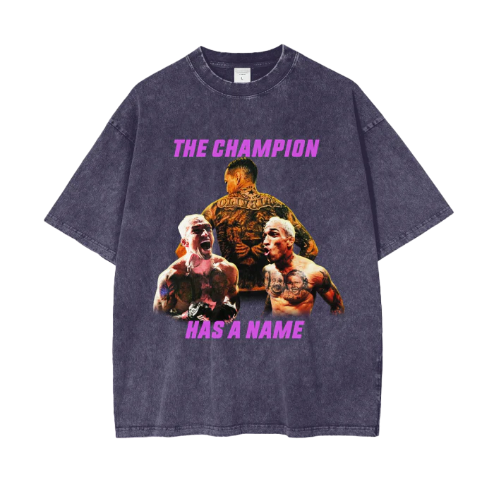 THE CHAMPION HAS A NAME purple text T-Shirt - ARETE